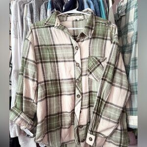 Maurices Green and Cream Plaid Button-Up Shirt